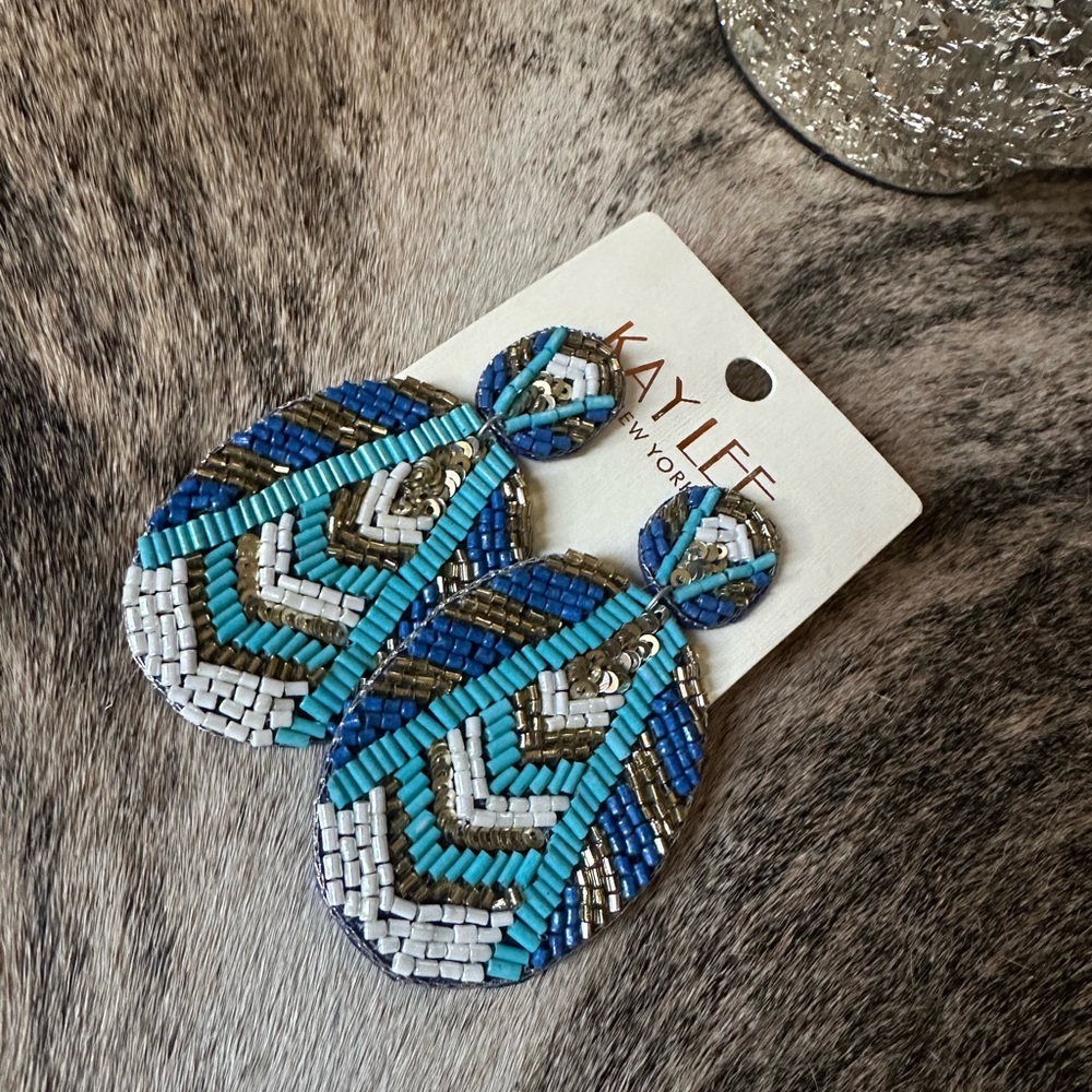 Bohemian Blue & White Beaded Statement Earrings | Brand New | Summer Style